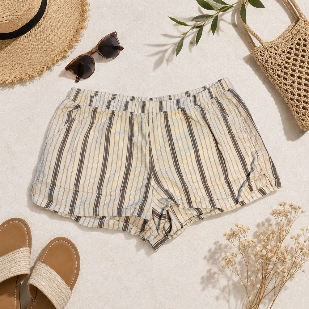 Universal Thread Womens XL Linen Blend Striped Pull On Shorts Cream Beige